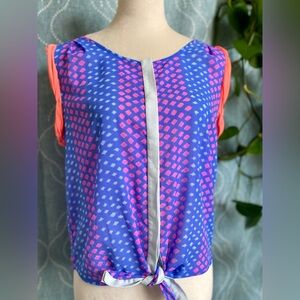 American Eagle Sheer Colorful Sleeveless Button Up Tie Waist